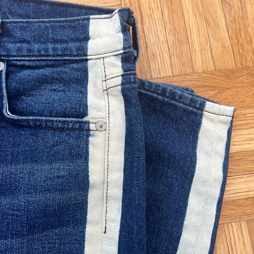 7 For All Mankind high waisted blue denim jeans with white stripe details - Picture 2 of 5